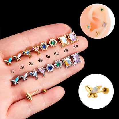 1 Piece Ear Cartilage Rings & Studs Sweet Flower Butterfly 316 Stainless Steel  Copper Plating Inlay Gem Zircon