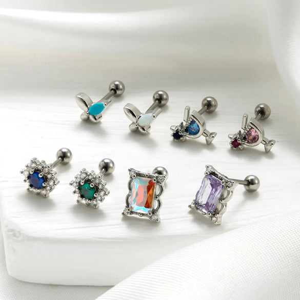 1 Piece Ear Cartilage Rings & Studs Sweet Flower Butterfly 316 Stainless Steel  Copper Plating Inlay Gem Zircon