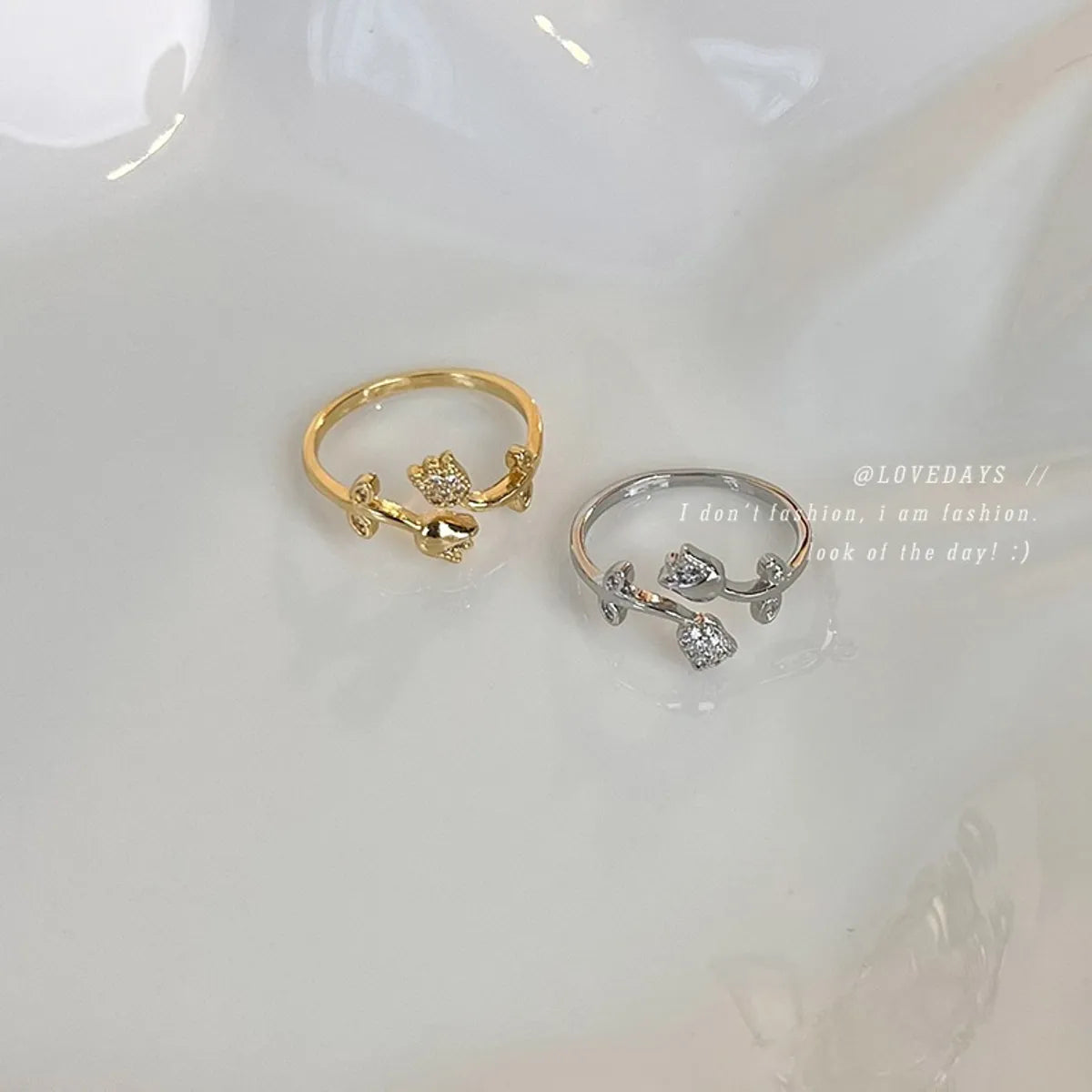 1 Piece Sweet Flower Copper Plating Inlay Zircon Open Ring