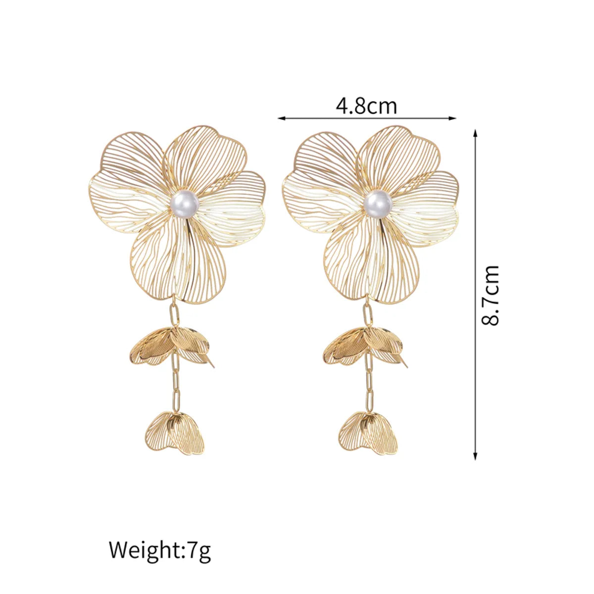 1 Piece Sweet Flower Mesh Inlay 304 Stainless Steel Pearl 18K Gold Plated Drop Earrings