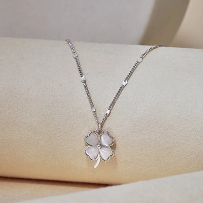 1 Piece Sweet Four Leaf Clover Sterling Silver Plating Inlaid Shell Necklace