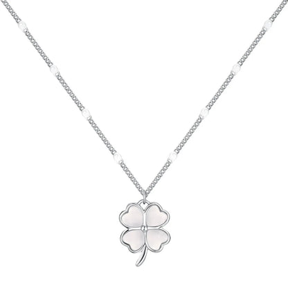 1 Piece Sweet Four Leaf Clover Sterling Silver Plating Inlaid Shell Necklace