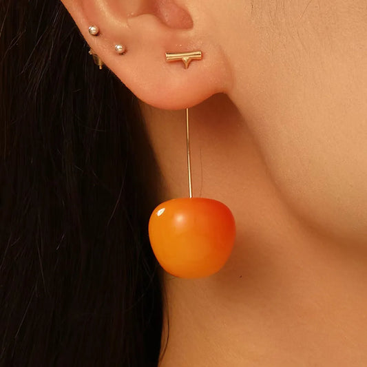 1 Piece Sweet Fruit Glass Gold Plated Drop Earrings