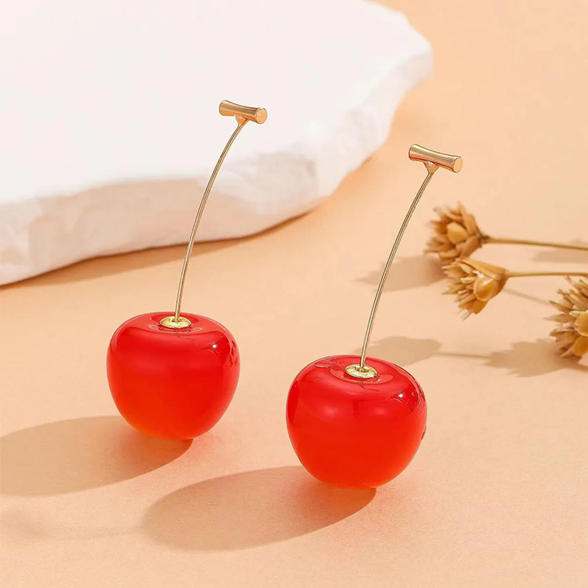 1 Piece Sweet Fruit Glass Gold Plated Drop Earrings