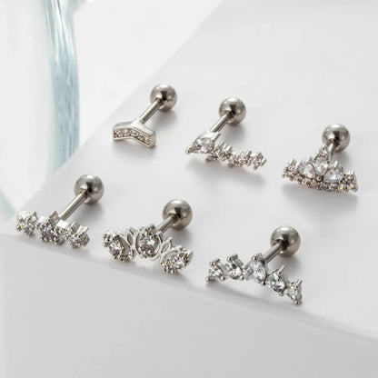 1 Piece Sweet Heart Shape Crown Plating Inlay Stainless Steel Zircon 18k Gold Plated Ear Studs