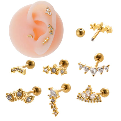 1 Piece Sweet Heart Shape Crown Plating Inlay Stainless Steel Zircon 18k Gold Plated Ear Studs