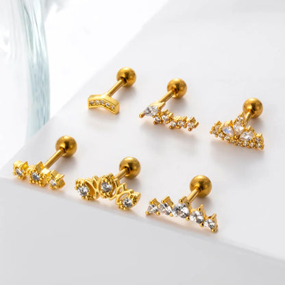 1 Piece Sweet Heart Shape Crown Plating Inlay Stainless Steel Zircon 18k Gold Plated Ear Studs