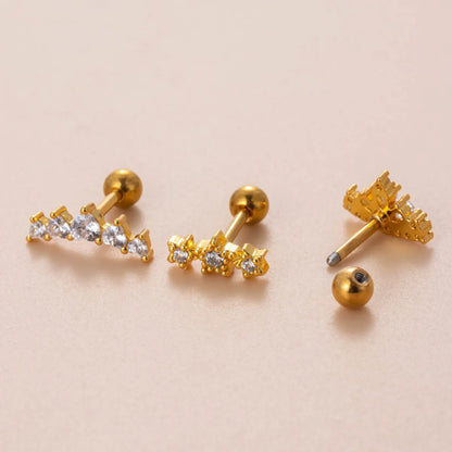 1 Piece Sweet Heart Shape Crown Plating Inlay Stainless Steel Zircon 18k Gold Plated Ear Studs