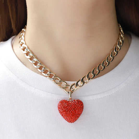 Wholesale Jewelry Sweet Heart Shape Iron Copper Rhinestones Plating Pendant Necklace