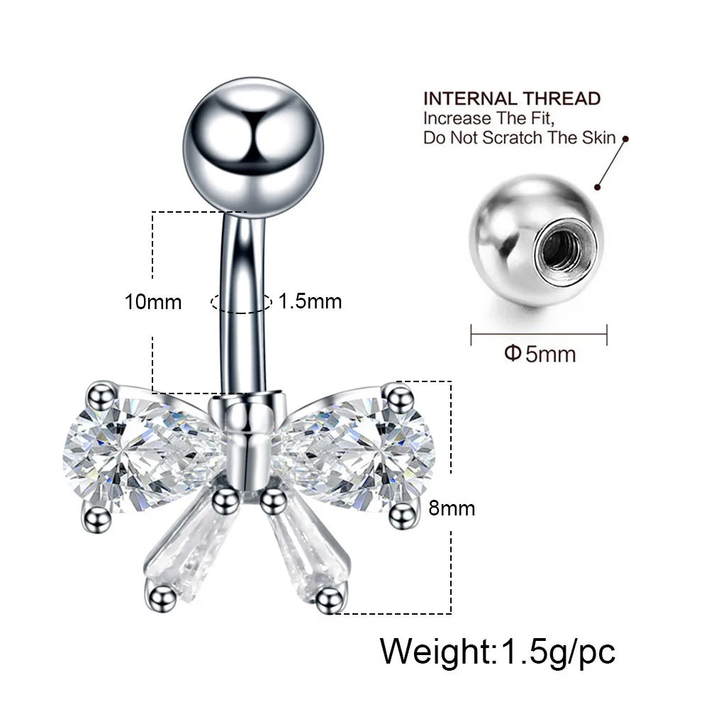 1 Piece Sweet Heart Shape Stainless Steel Plating Inlay Zircon Women'S Belly Ring