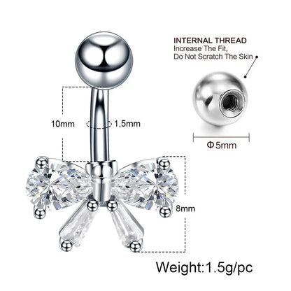 1 Piece Sweet Heart Shape Stainless Steel Plating Inlay Zircon Women'S Belly Ring