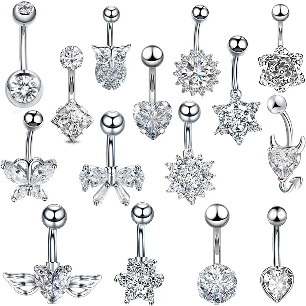 1 Piece Sweet Heart Shape Stainless Steel Plating Inlay Zircon Women'S Belly Ring