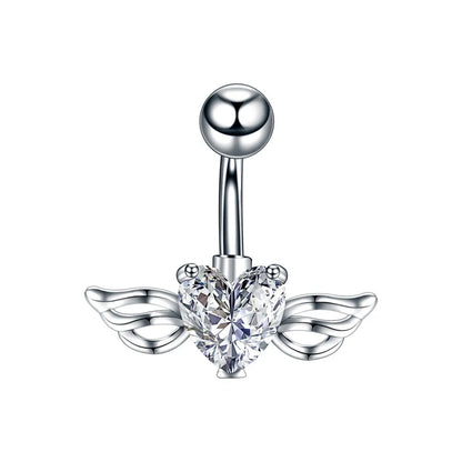 1 Piece Sweet Heart Shape Stainless Steel Plating Inlay Zircon Women'S Belly Ring