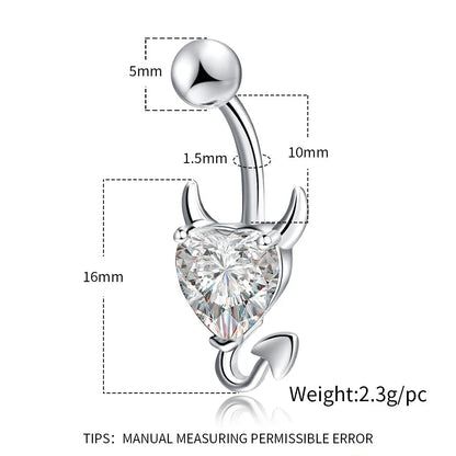 1 Piece Sweet Heart Shape Stainless Steel Plating Inlay Zircon Women'S Belly Ring