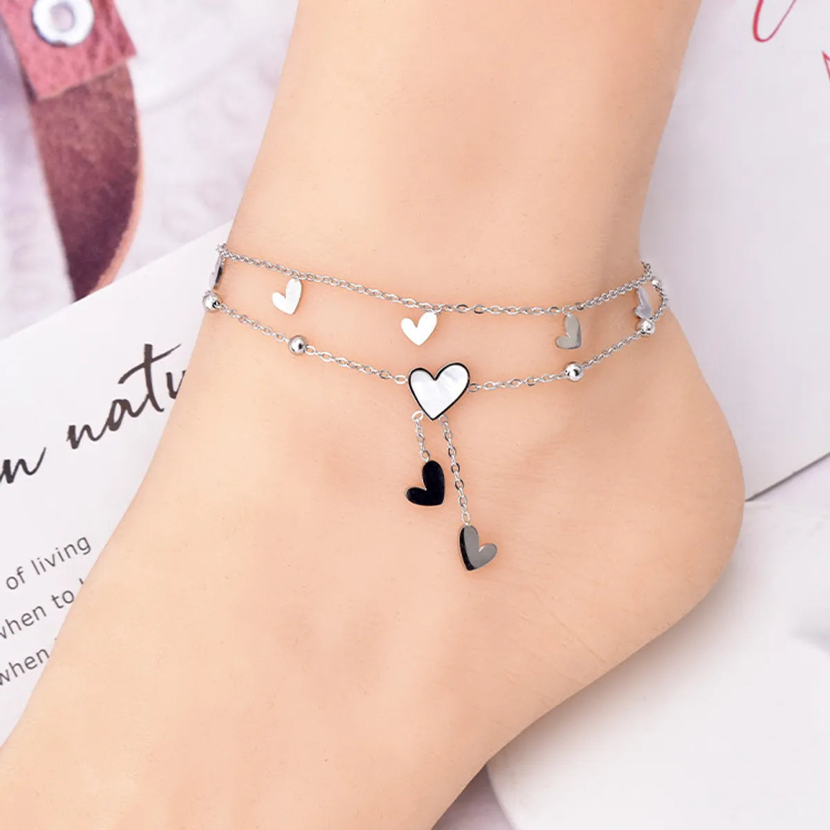 1 Piece Sweet Heart Shape Titanium Steel Inlay Shell Women'S Anklet