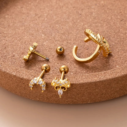 1 Piece Ear Cartilage Rings & Studs Sweet Moon Copper Plating Inlay Zircon