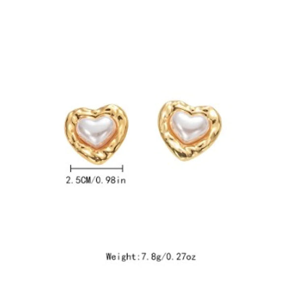 1 Piece Sweet Oval Heart Shape Inlay 304 Stainless Steel Pearl Ear Studs