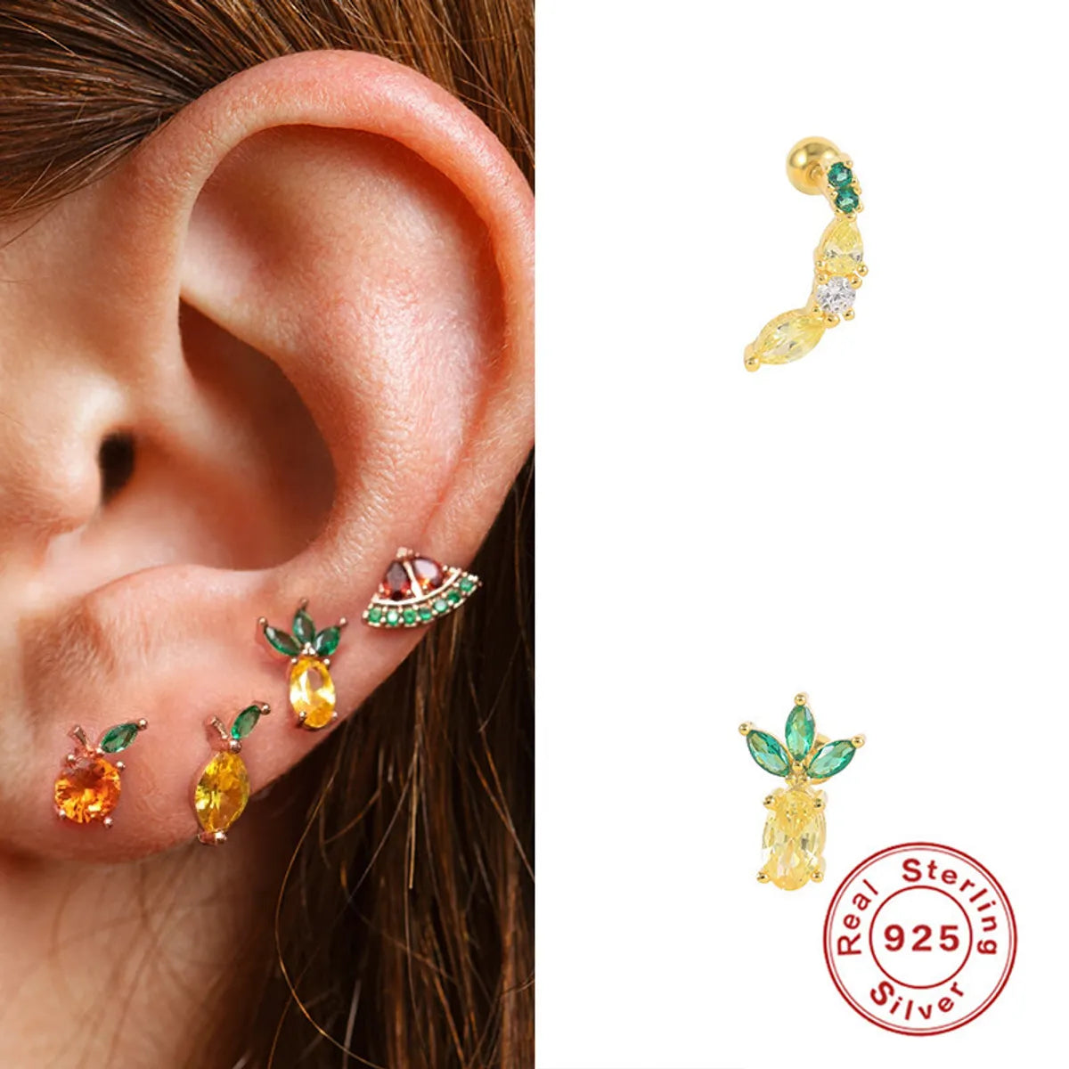 1 Piece Sweet Sector Carrot Mushroom Plating Inlay Sterling Silver Zircon Ear Studs