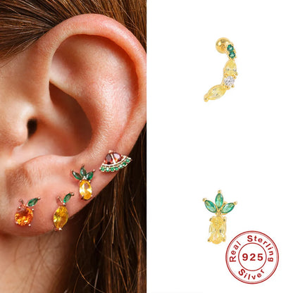 1 Piece Sweet Sector Carrot Mushroom Plating Inlay Sterling Silver Zircon Ear Studs