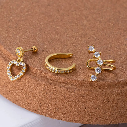 1 Piece Sweet Shiny Heart Shape Plating Inlay Stainless Steel Zircon 18k Gold Plated Ear Studs