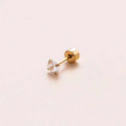 1 Piece Sweet Simple Style Classic Style Geometric Round Plating Inlay Stainless Steel Zircon 18k Gold Plated Ear Studs