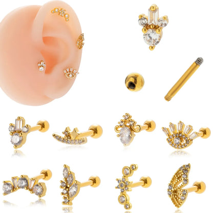 1 Piece Sweet Simple Style Eye Flower Butterfly Plating Inlay Stainless Steel Copper Zircon 18k Gold Plated Ear Studs