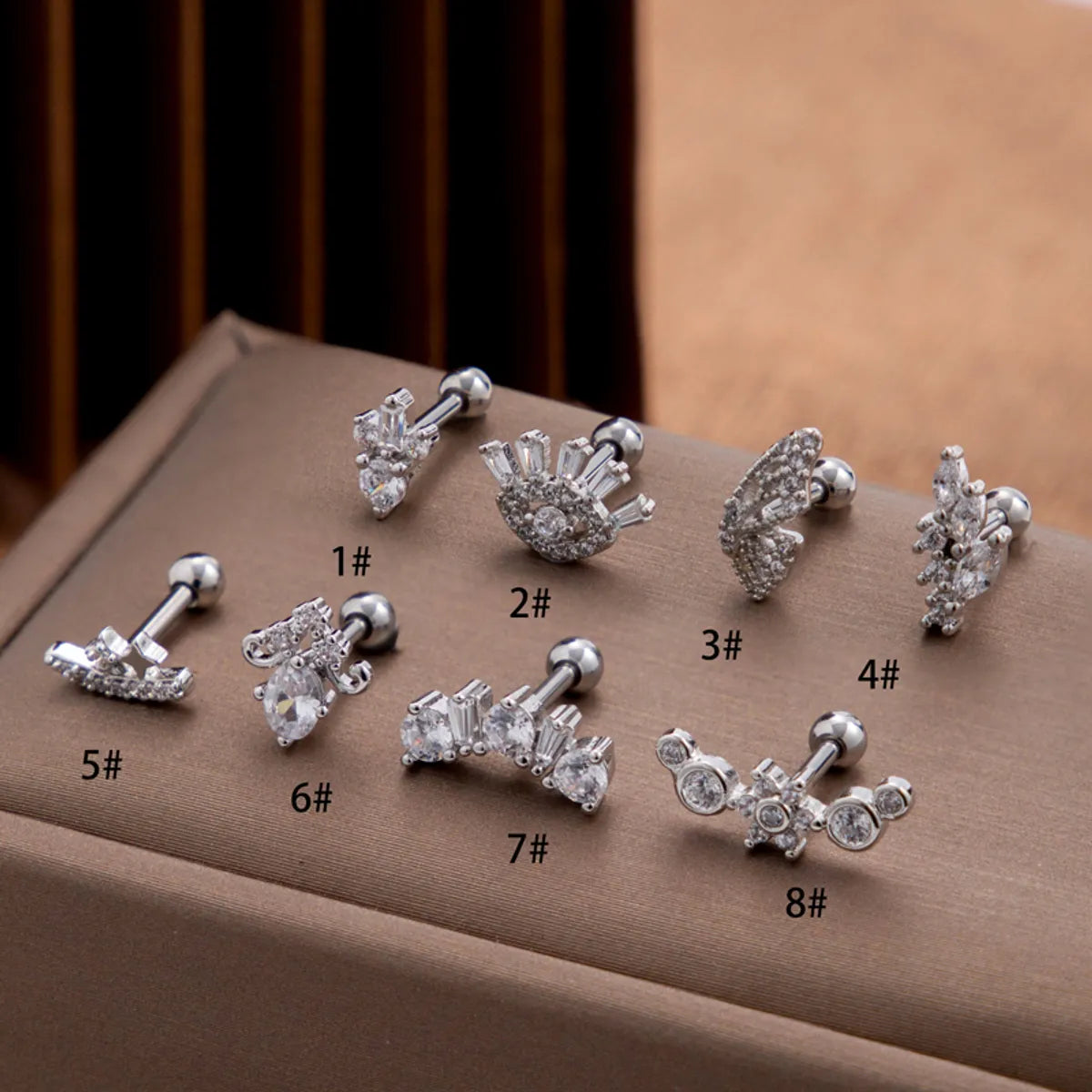 1 Piece Sweet Simple Style Eye Flower Butterfly Plating Inlay Stainless Steel Copper Zircon 18k Gold Plated Ear Studs