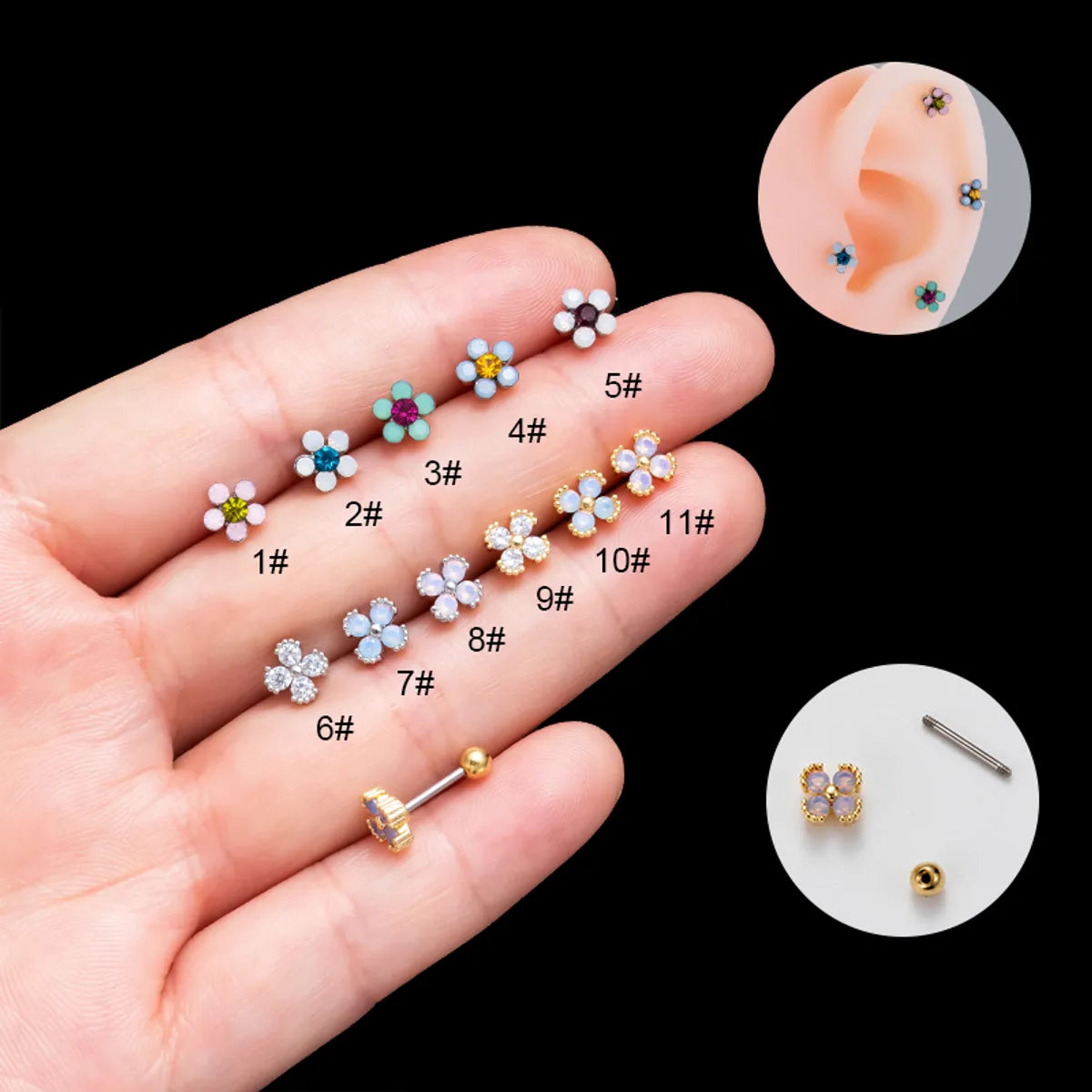 1 Piece Sweet Simple Style Flower Plating Inlay Stainless Steel Zircon 18k Gold Plated Cartilage Earrings