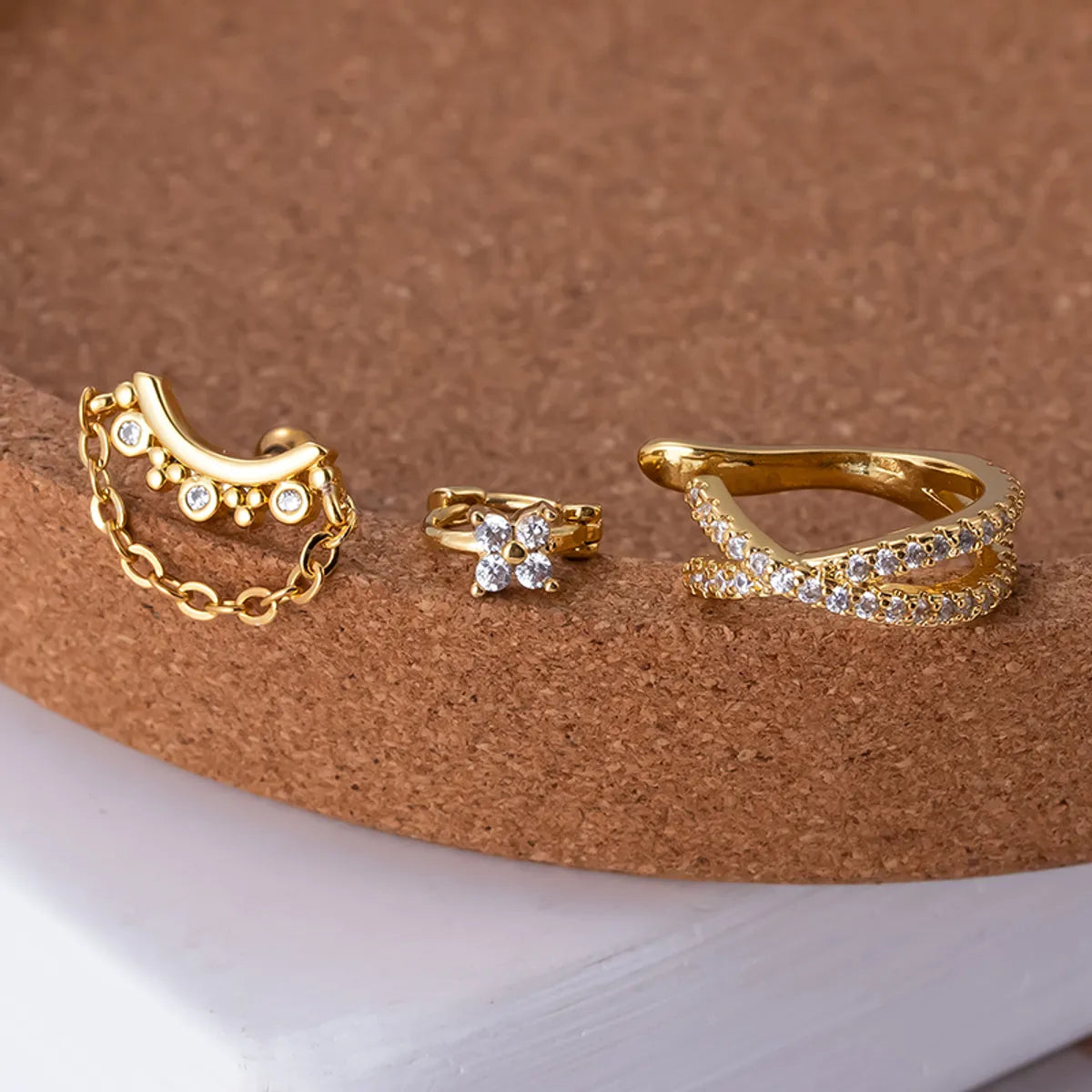 1 Piece Sweet Simple Style Geometric Flower Plating Inlay Stainless Steel Zircon 18k Gold Plated Ear Studs