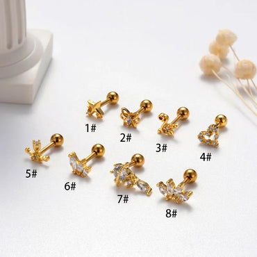 1 Piece Sweet Simple Style Heart Shape Butterfly Plating Inlay Copper Zircon Cartilage Earrings