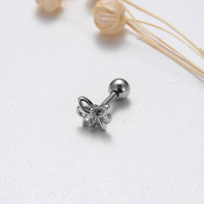 1 Piece Sweet Simple Style Heart Shape Butterfly Plating Inlay Copper Zircon Cartilage Earrings