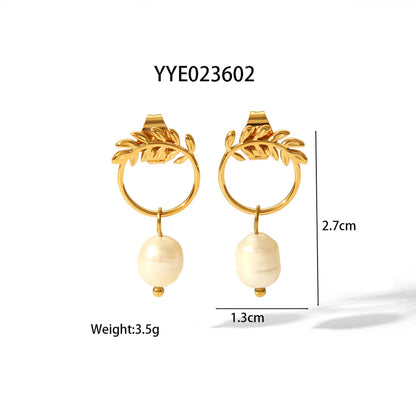 1 Piece Sweet Simple Style Korean Style Grain 304 Stainless Steel Freshwater Pearl 18K Gold Plated Drop Earrings