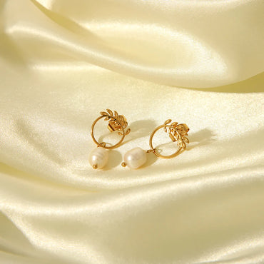 1 Piece Sweet Simple Style Korean Style Grain 304 Stainless Steel Freshwater Pearl 18K Gold Plated Drop Earrings