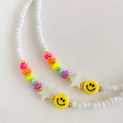 1 Piece Sweet Star Smiley Face Arylic Glass Copper Beaded Knitting Women's Necklace