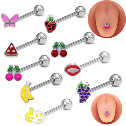 1 Piece Tongue Rings Cute Tropical Simple Style Lips Fruit Stainless Steel Copper Epoxy Lacquer Painting Inlay Acrylic White Gold Plated Tongue Rings