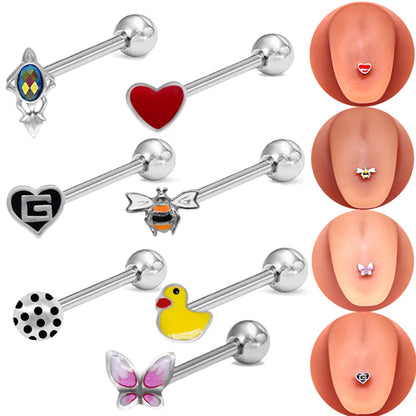 1 Piece Tongue Rings Funny Punk Animal Heart Shape Butterfly Stainless Steel Copper Painted Epoxy Inlay Rhinestones White Gold Plated Tongue Rings