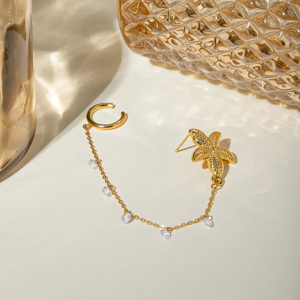 1 Piece Vacation Beach Starfish Chain 304 Stainless Steel 18K Gold Plated Ear Cuffs