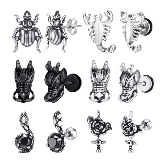 1 Piece Vintage Style Animal Enamel Plating Inlay 304 Stainless Steel Zircon Ear Studs