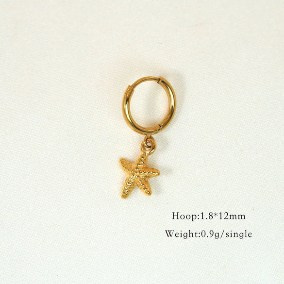 1 Piece Vintage Style Classic Style Star Shell Fish Tail Plating Inlay 304 Stainless Steel Agate Shell Zircon 14K Gold Plated Drop Earrings