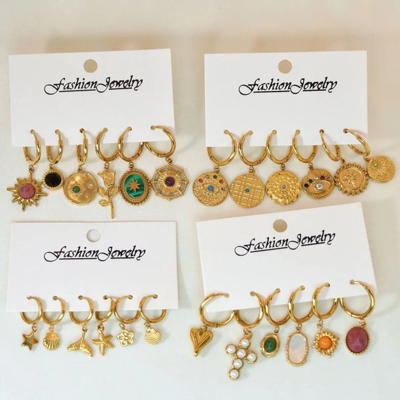 1 Piece Vintage Style Classic Style Star Shell Fish Tail Plating Inlay 304 Stainless Steel Agate Shell Zircon 14K Gold Plated Drop Earrings