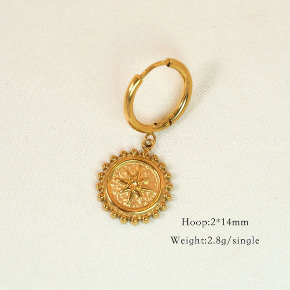 1 Piece Vintage Style Classic Style Star Shell Fish Tail Plating Inlay 304 Stainless Steel Agate Shell Zircon 14K Gold Plated Drop Earrings