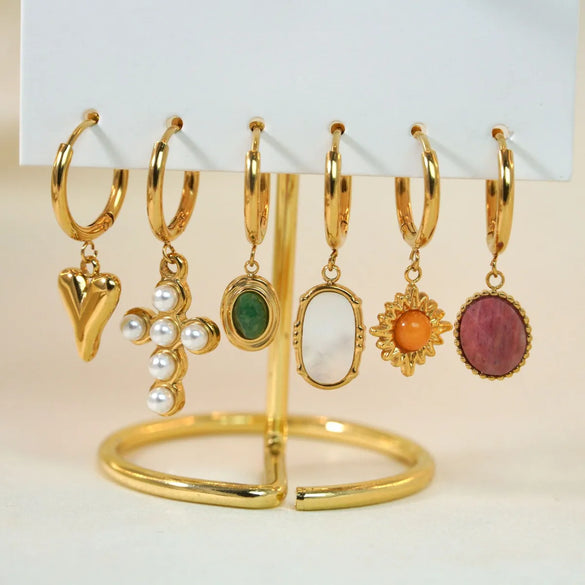 1 Piece Vintage Style Classic Style Star Shell Fish Tail Plating Inlay 304 Stainless Steel Agate Shell Zircon 14K Gold Plated Drop Earrings