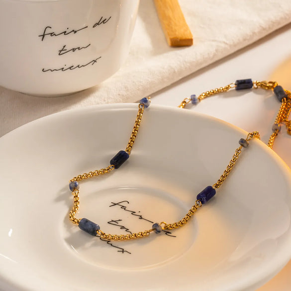 1 Piece Vintage Style Geometric Stainless Steel Natural Stone Plating Necklace