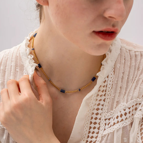 1 Piece Vintage Style Geometric Stainless Steel Natural Stone Plating Necklace