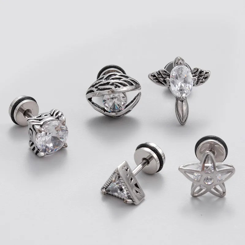 1 Piece Vintage Style Geometric 316 Stainless Steel  Zircon Ear Studs