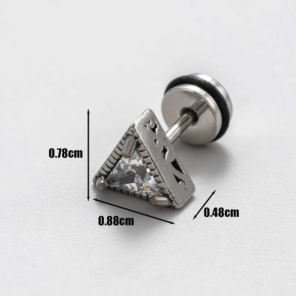 1 Piece Vintage Style Geometric 316 Stainless Steel  Zircon Ear Studs