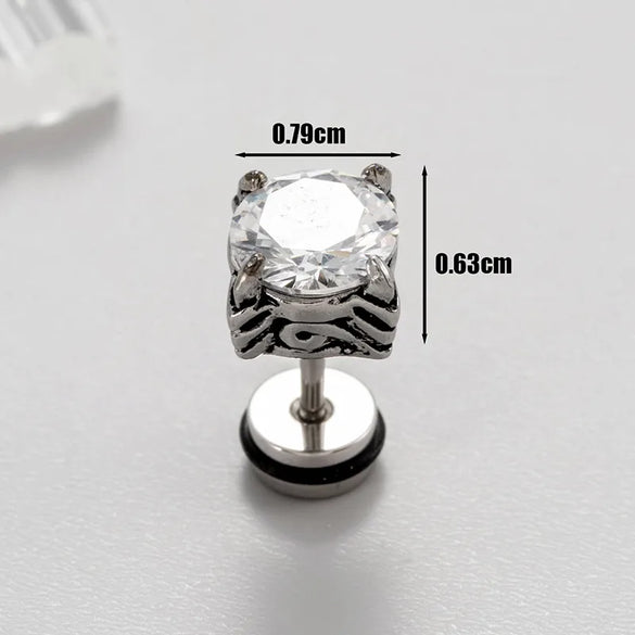 1 Piece Vintage Style Geometric 316 Stainless Steel  Zircon Ear Studs