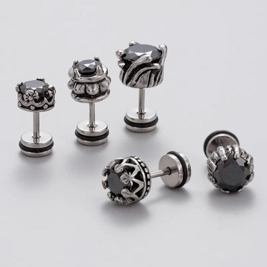 1 Piece Vintage Style Geometric 316 Stainless Steel  Zircon Ear Studs