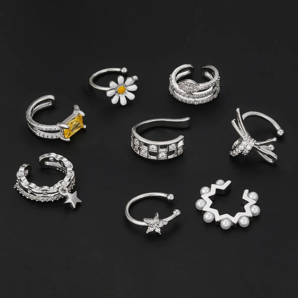 1 Piece Vintage Style Geometric Star Bow Knot Plating Inlay Copper Zircon Ear Cuffs