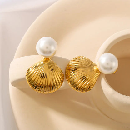 1 Piece Vintage Style Simple Style Shell Plating 304 Stainless Steel 18K Gold Plated Ear Studs